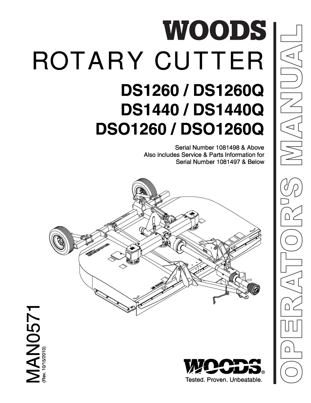 Woods Equipment manual Rotary Cutter, MAN0571, DS1260 / DS1260Q DS1440 / DS1440Q DSO1260 / DSO1260Q, Operators Manual 