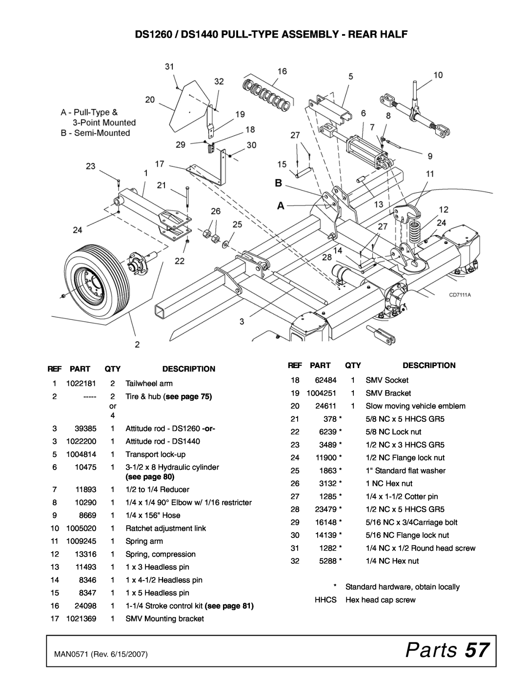 Woods Equipment DS1440Q, DSO1260Q, DS1260Q Parts, DS1260 / DS1440 PULL-TYPE ASSEMBLY - REAR HALF, Description, see page 
