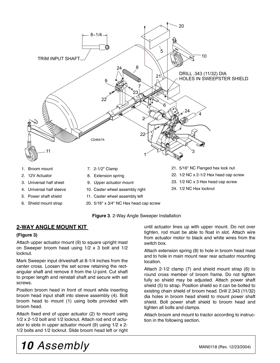 Woods Equipment FSW6000T, FSW6000F manual WAY Angle Mount KIT, Holes in Sweepster Shield 