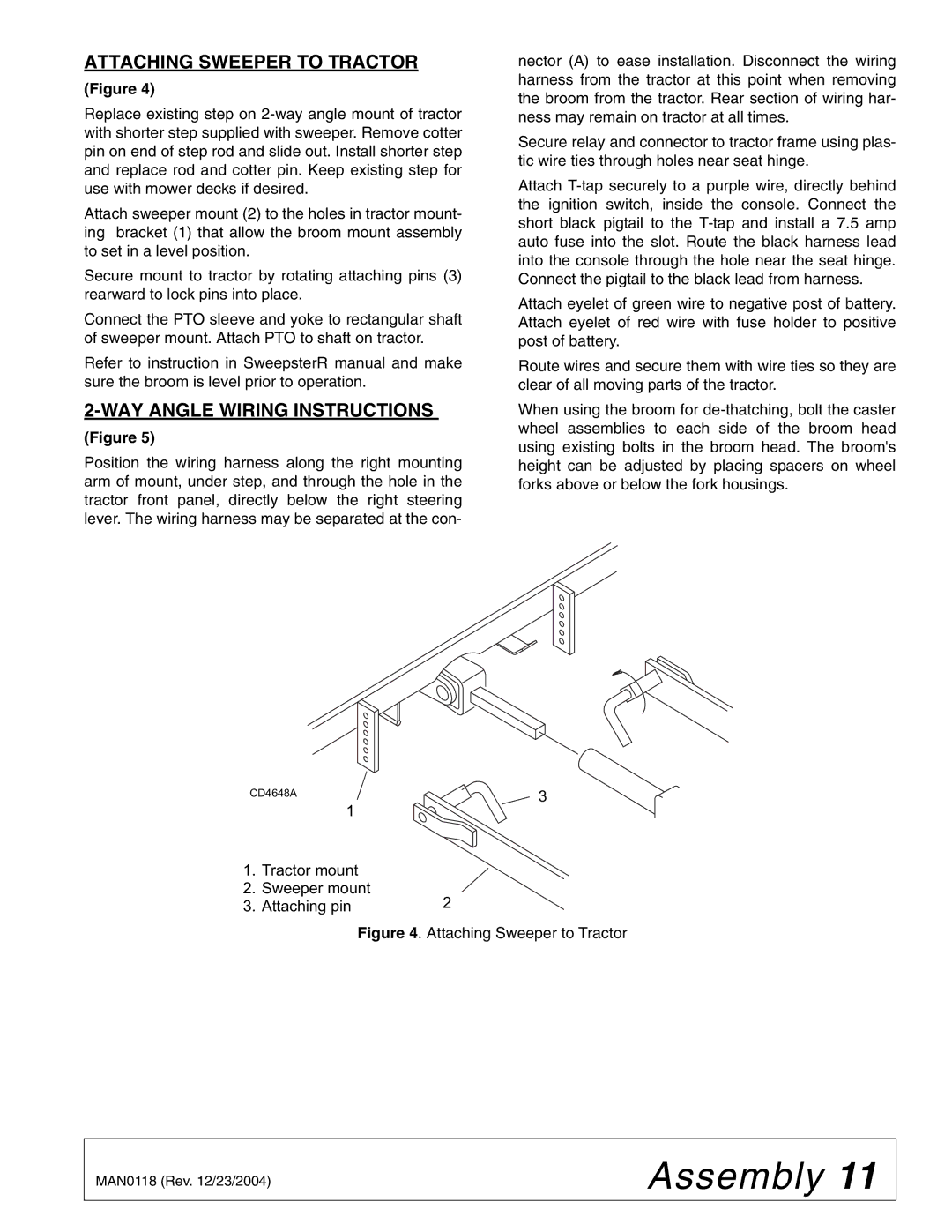 Woods Equipment FSW6000F, FSW6000T manual Attaching Sweeper to Tractor, WAY Angle Wiring Instructions 