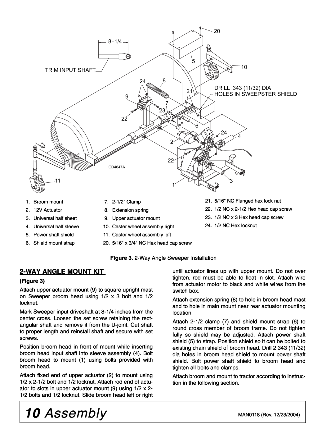Woods Equipment FSW6000T, FSW6000F manual Assembly, Way Angle Mount Kit 