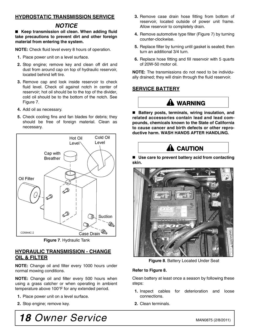 Woods Equipment FZ28K, FZ23B Hydrostatic Transmission Service, Hydraulic Transmission Change OIL & Filter, Service Battery 