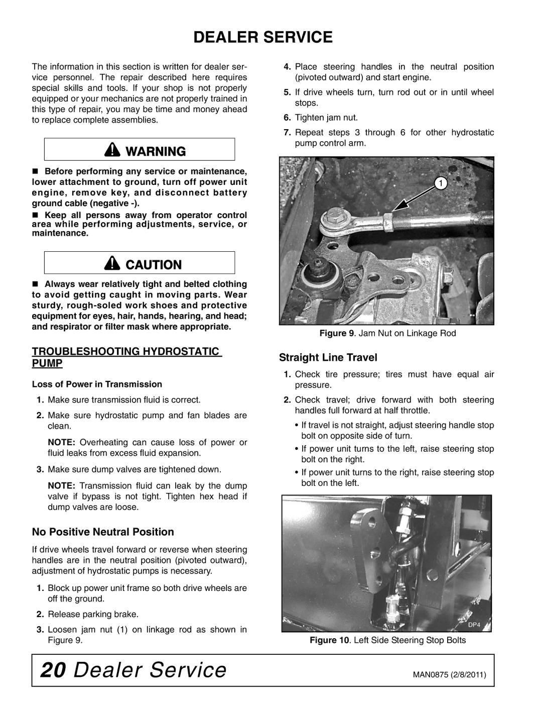 Woods Equipment FZ28K Dealer Service, Troubleshooting Hydrostatic Pump, No Positive Neutral Position, Straight Line Travel 