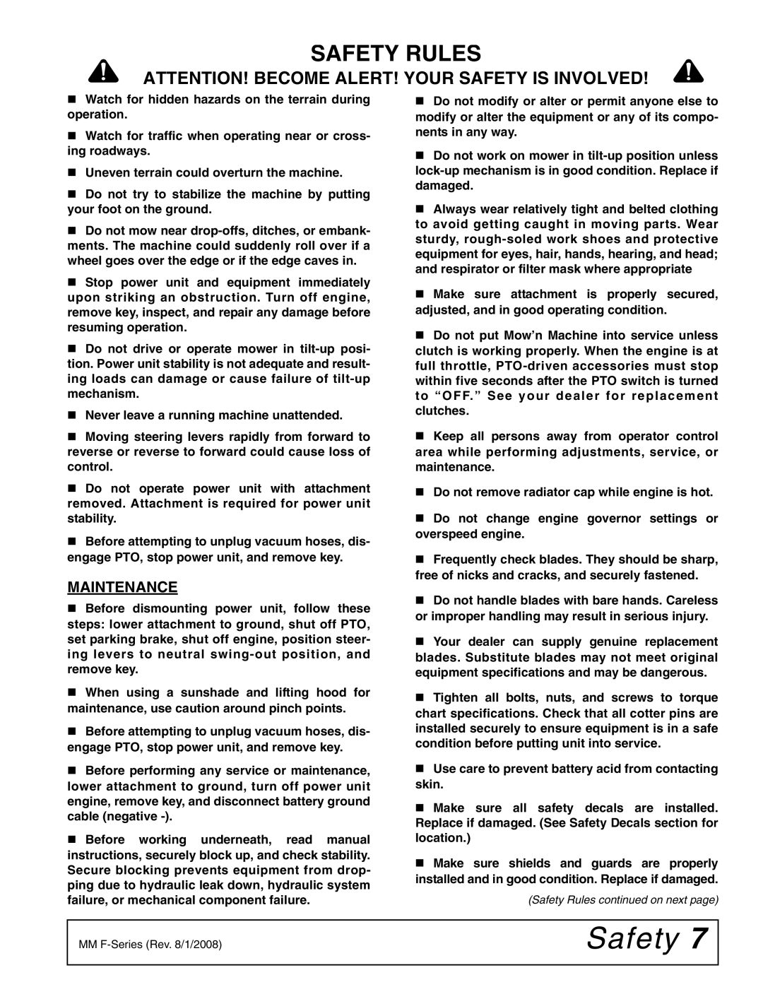 Woods Equipment FZ23B, FZ28K manual Maintenance 