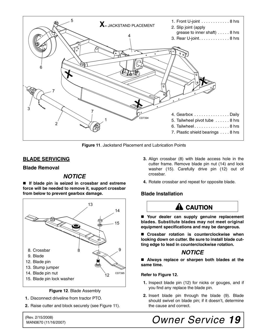 Woods Equipment HC60, HC54, HC48, HC72 manual Blade Servicing, Blade Removal, Blade Installation 