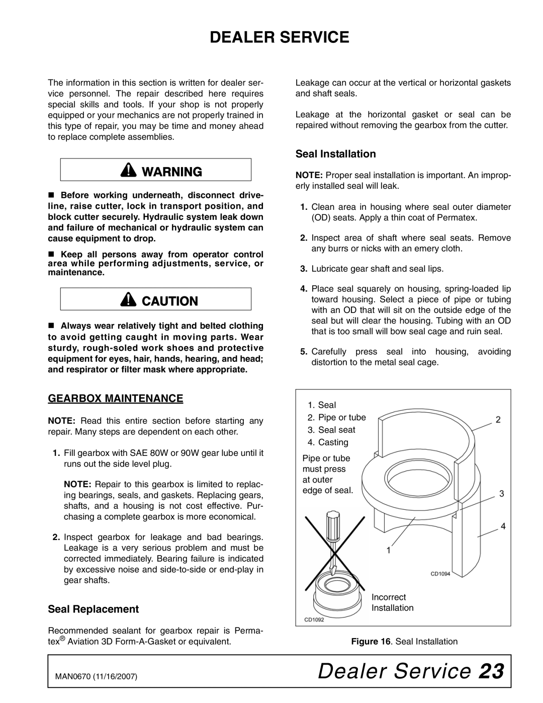 Woods Equipment HC60, HC54, HC48, HC72 manual Dealer Service, Gearbox Maintenance, Seal Replacement, Seal Installation 