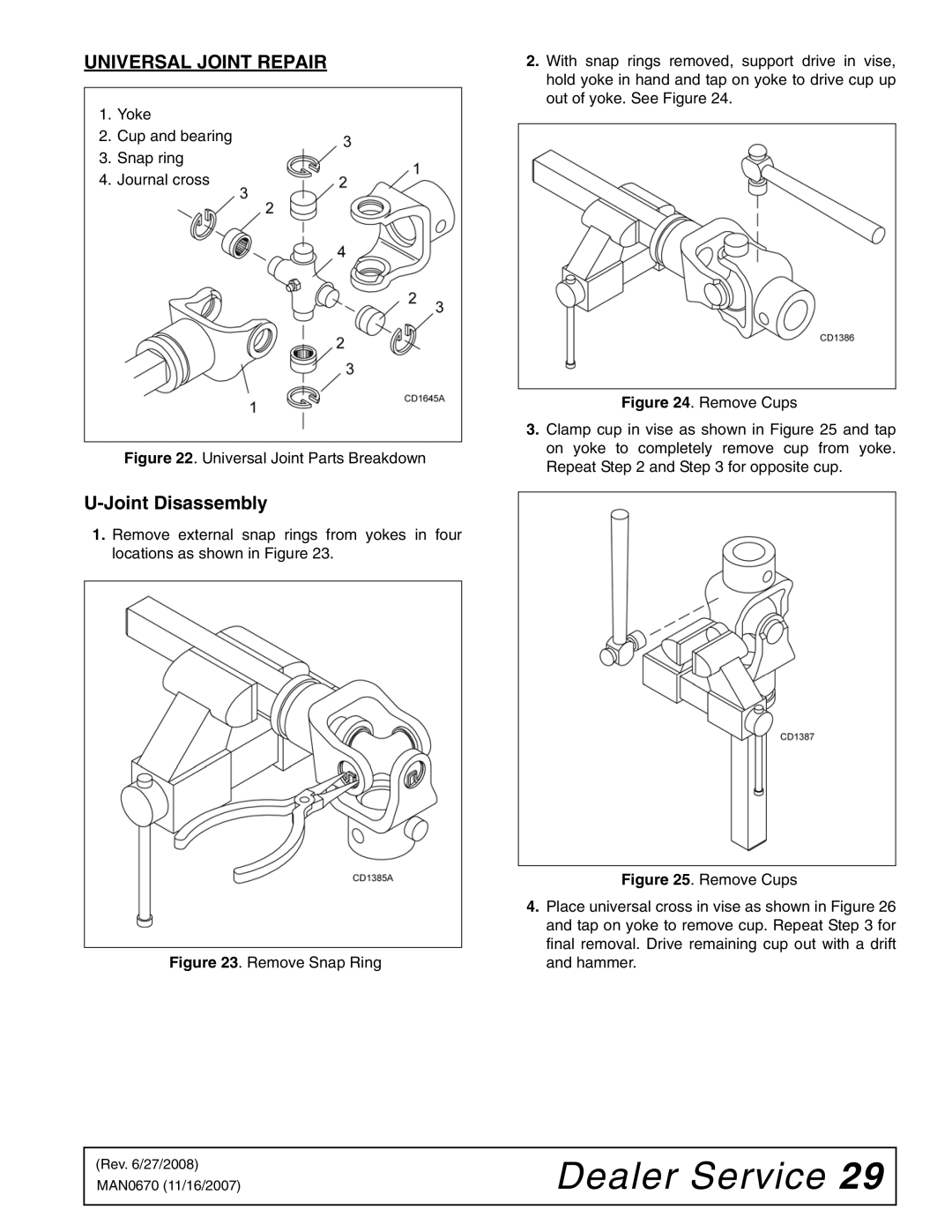 Woods Equipment HC48, HC54, HC72, HC60 manual Universal Joint Repair, Joint Disassembly 