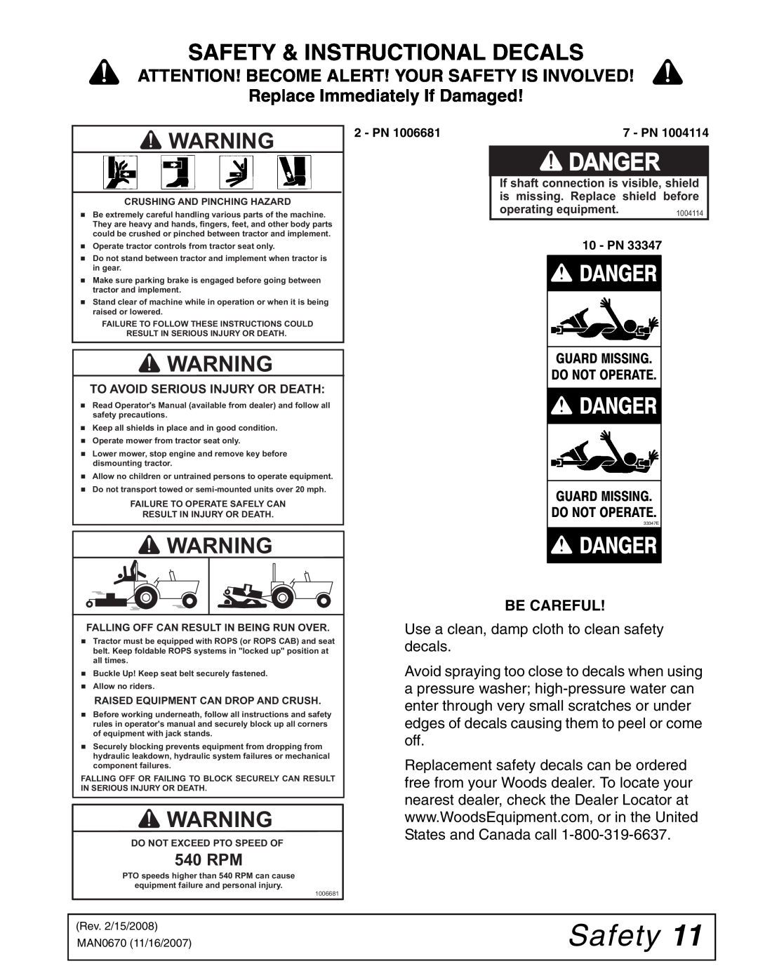 Woods Equipment HC60 33347E, Danger, Safety & Instructional Decals, Attention! Become Alert! Your Safety Is Involved 