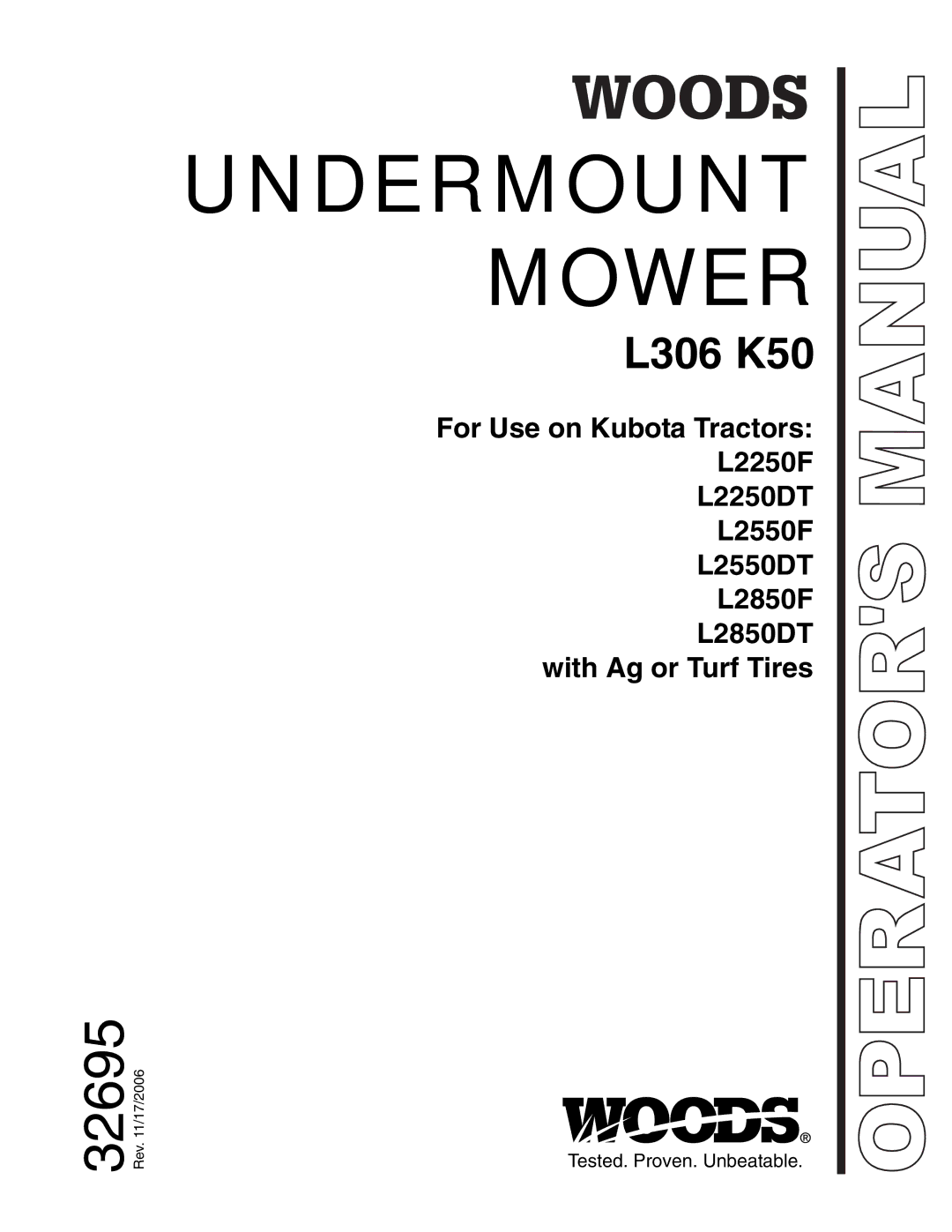 Woods Equipment L306 K50 manual Undermount Mower 