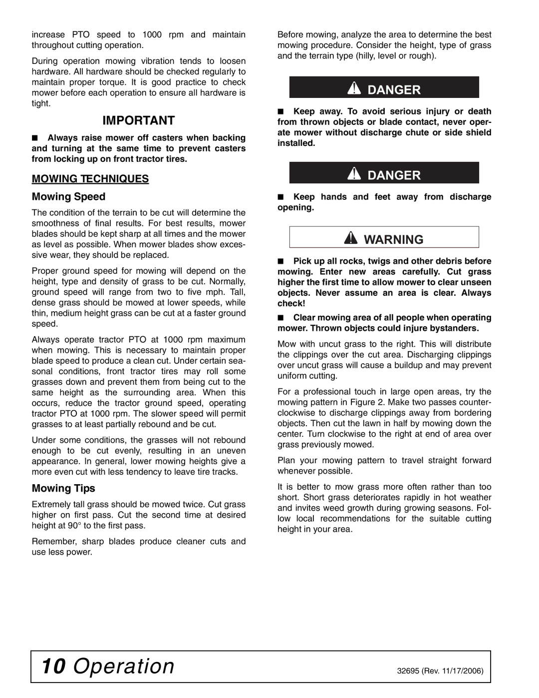 Woods Equipment L306 K50 manual Mowing Techniques, Mowing Speed, Mowing Tips 