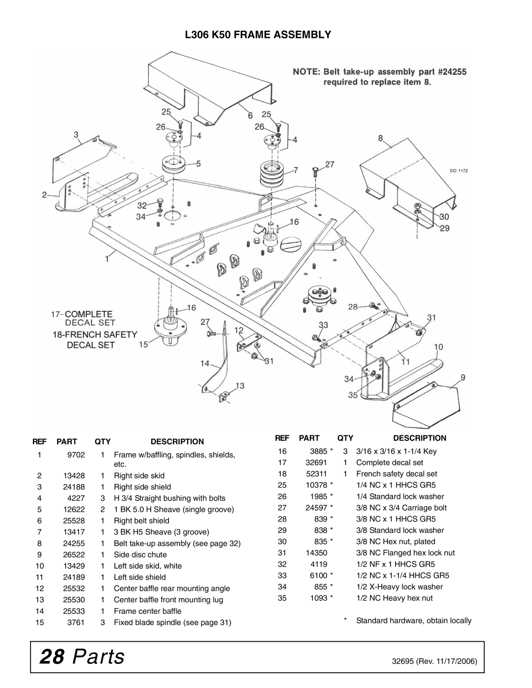 Woods Equipment manual Parts, L306 K50 Frame Assembly 