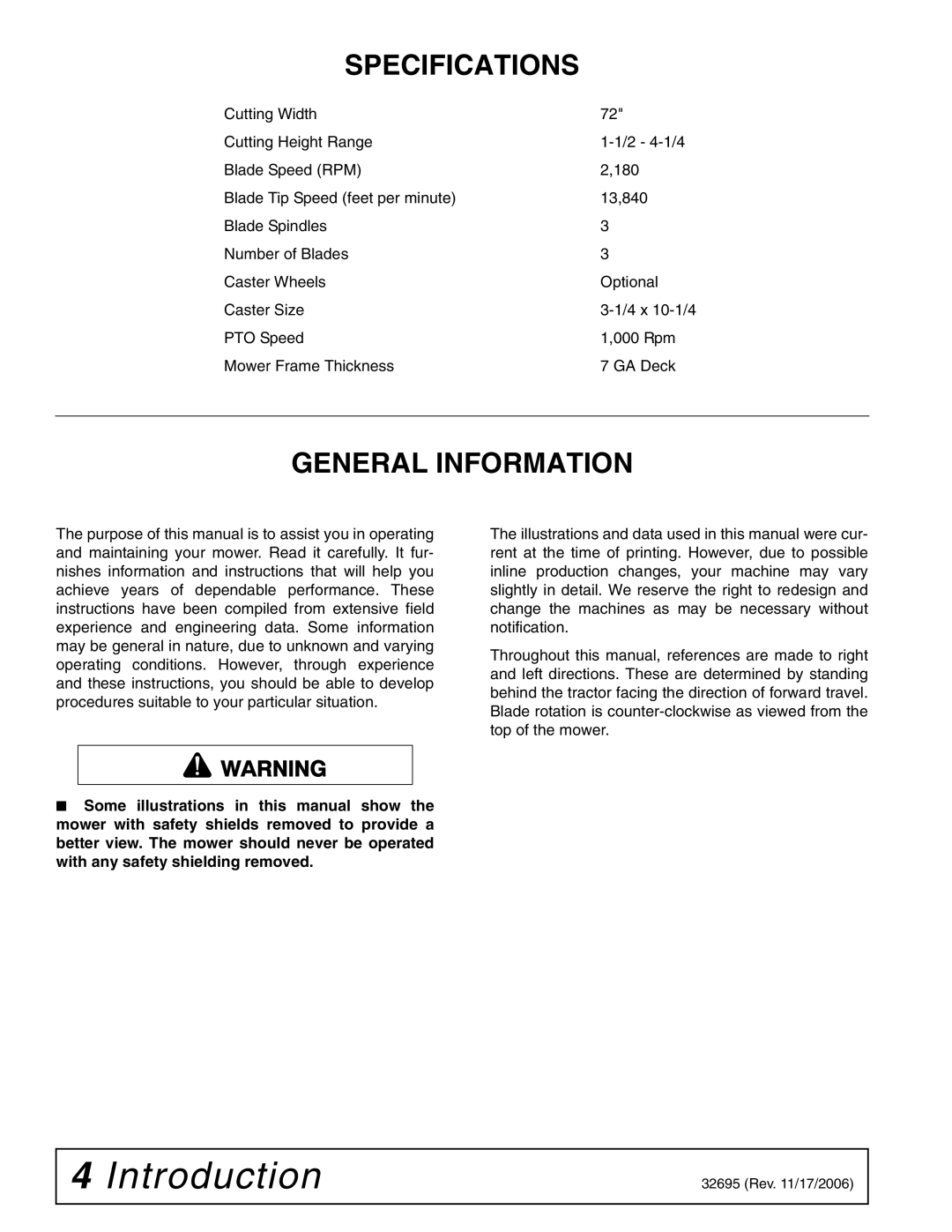 Woods Equipment L306 K50 manual Specifications, General Information 