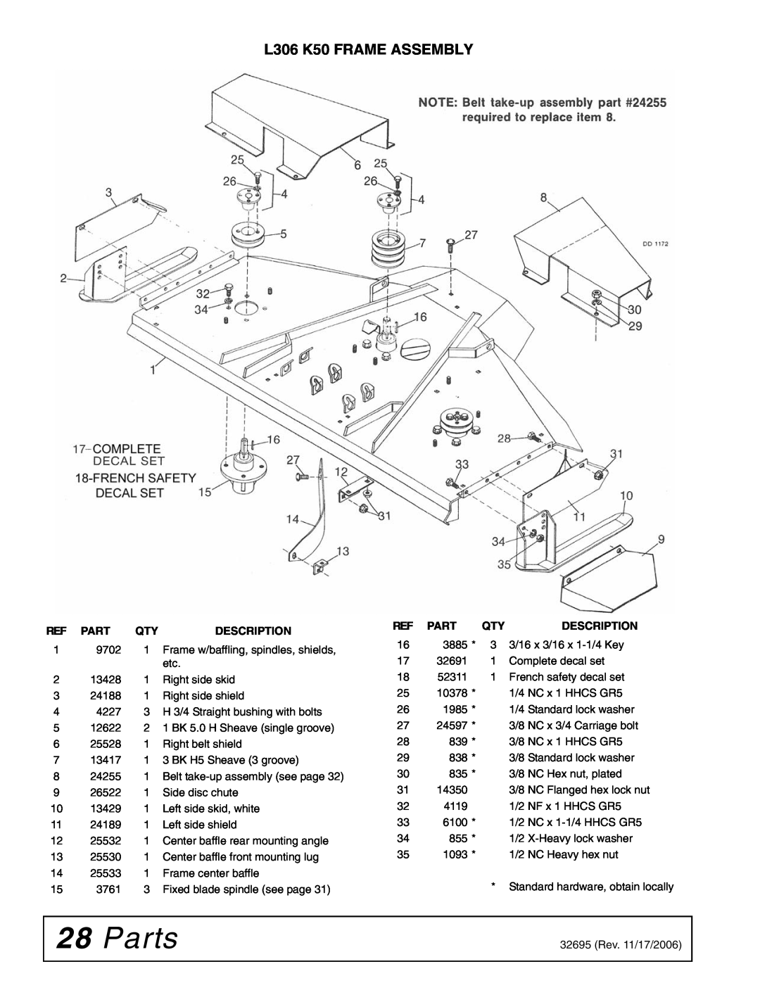 Woods Equipment manual Parts, L306 K50 FRAME ASSEMBLY 