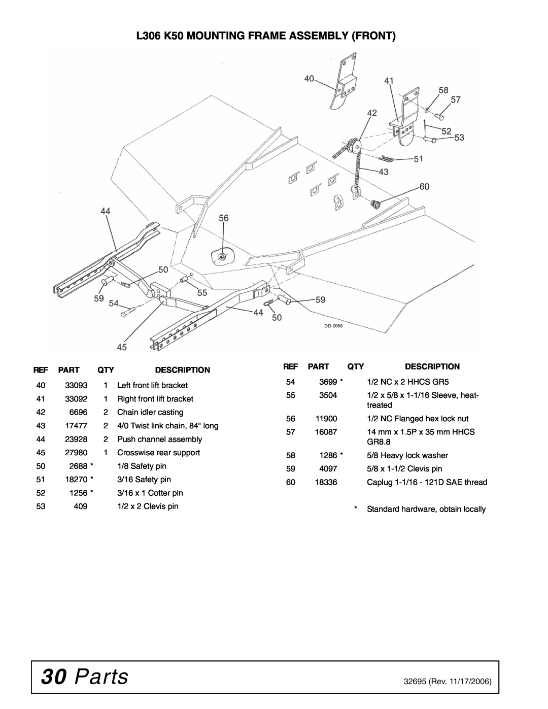 Woods Equipment manual Parts, L306 K50 MOUNTING FRAME ASSEMBLY FRONT 