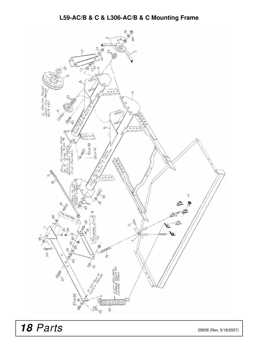 Woods Equipment L36 manual Parts, L59-AC/B & C & L306-AC/B & C Mounting Frame 