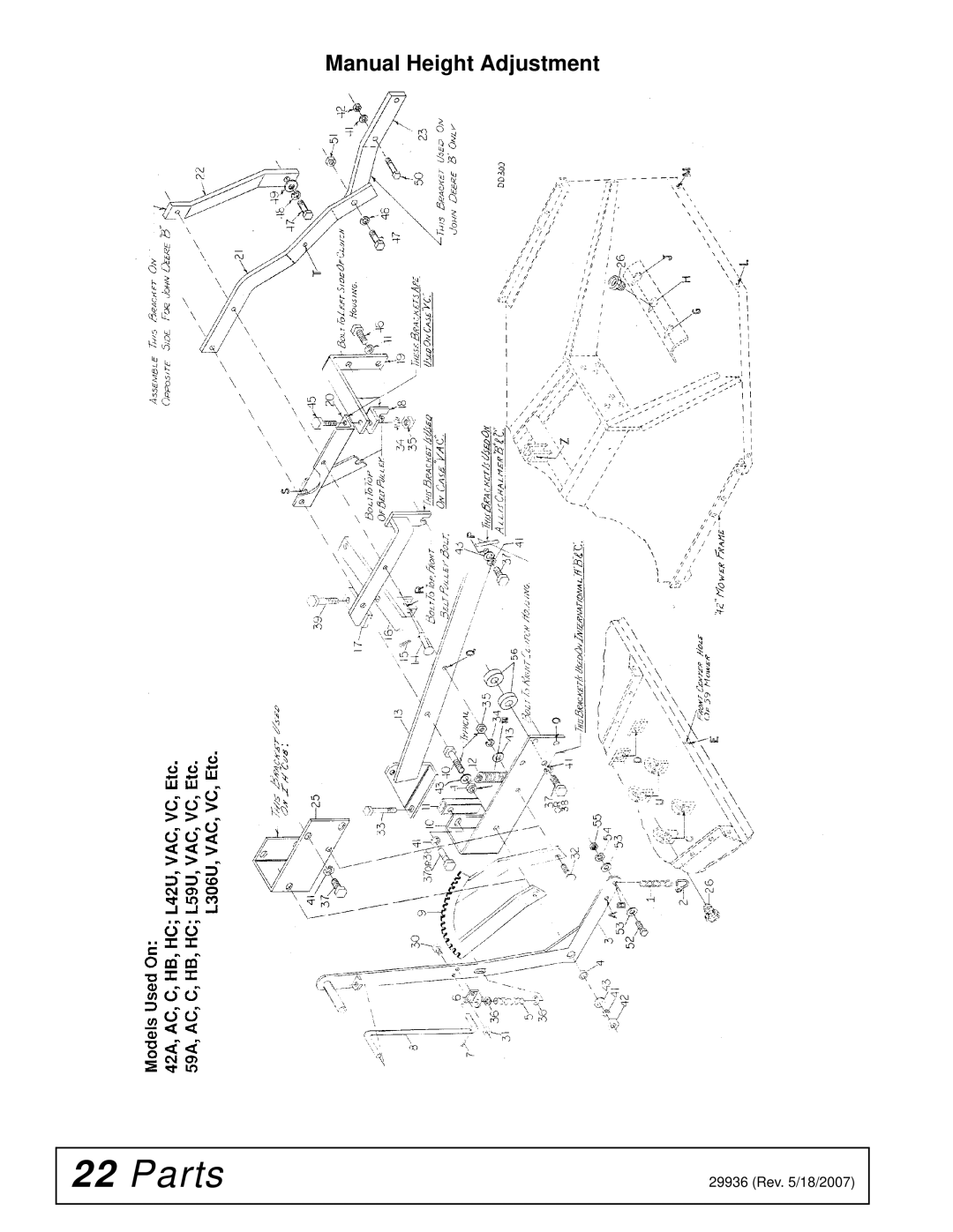 Woods Equipment L36, L59 manual Manual Height Adjustment 