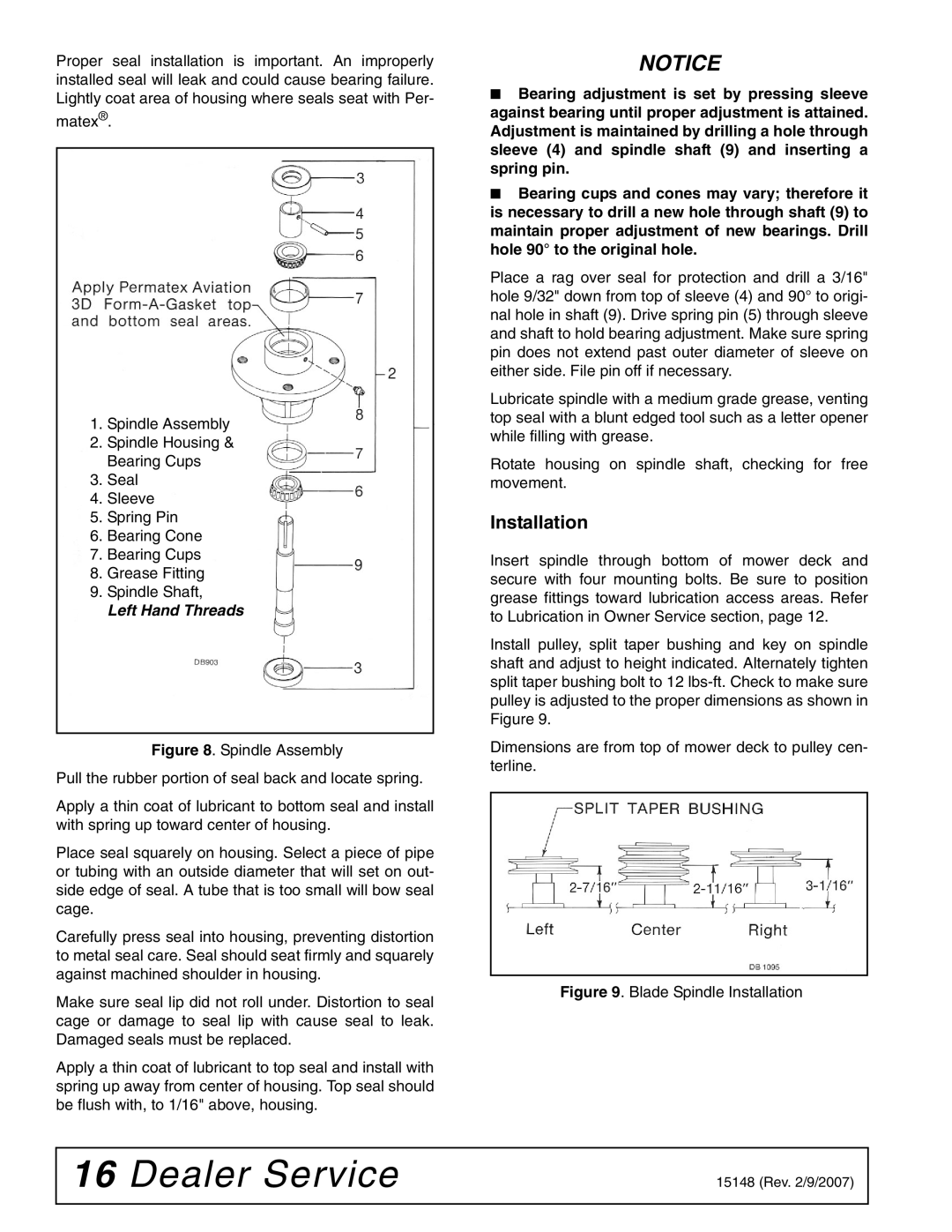 Woods Equipment L59A-3, L306A-3 manual Installation, Left Hand Threads 