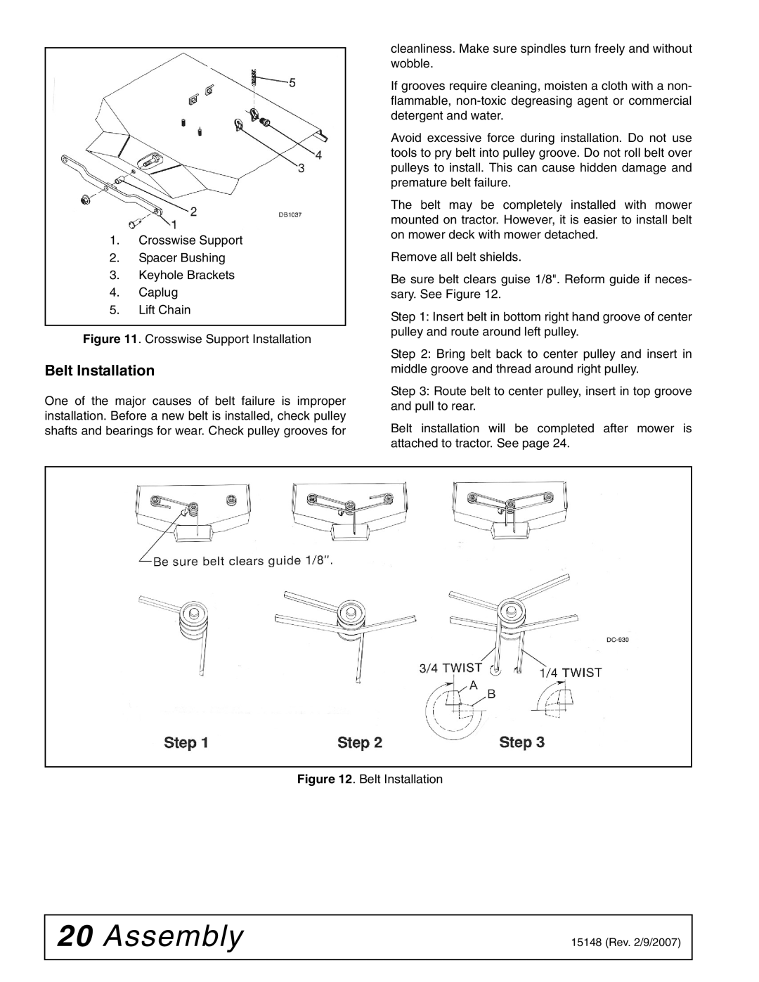 Woods Equipment L59A-3, L306A-3 manual Belt Installation, Crosswise Support Installation 