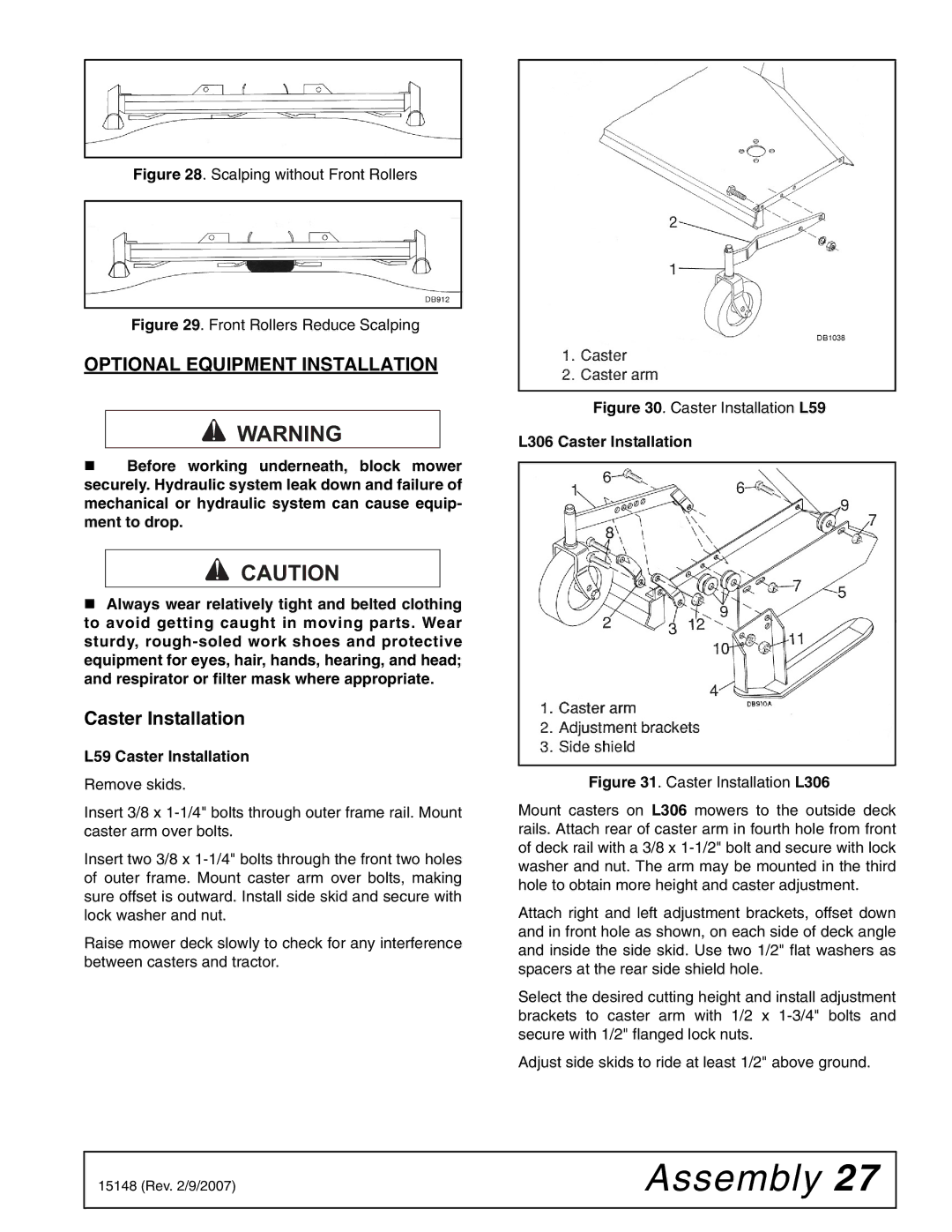 Woods Equipment L306A-3, L59A-3 Optional Equipment Installation, L59 Caster Installation, L306 Caster Installation 