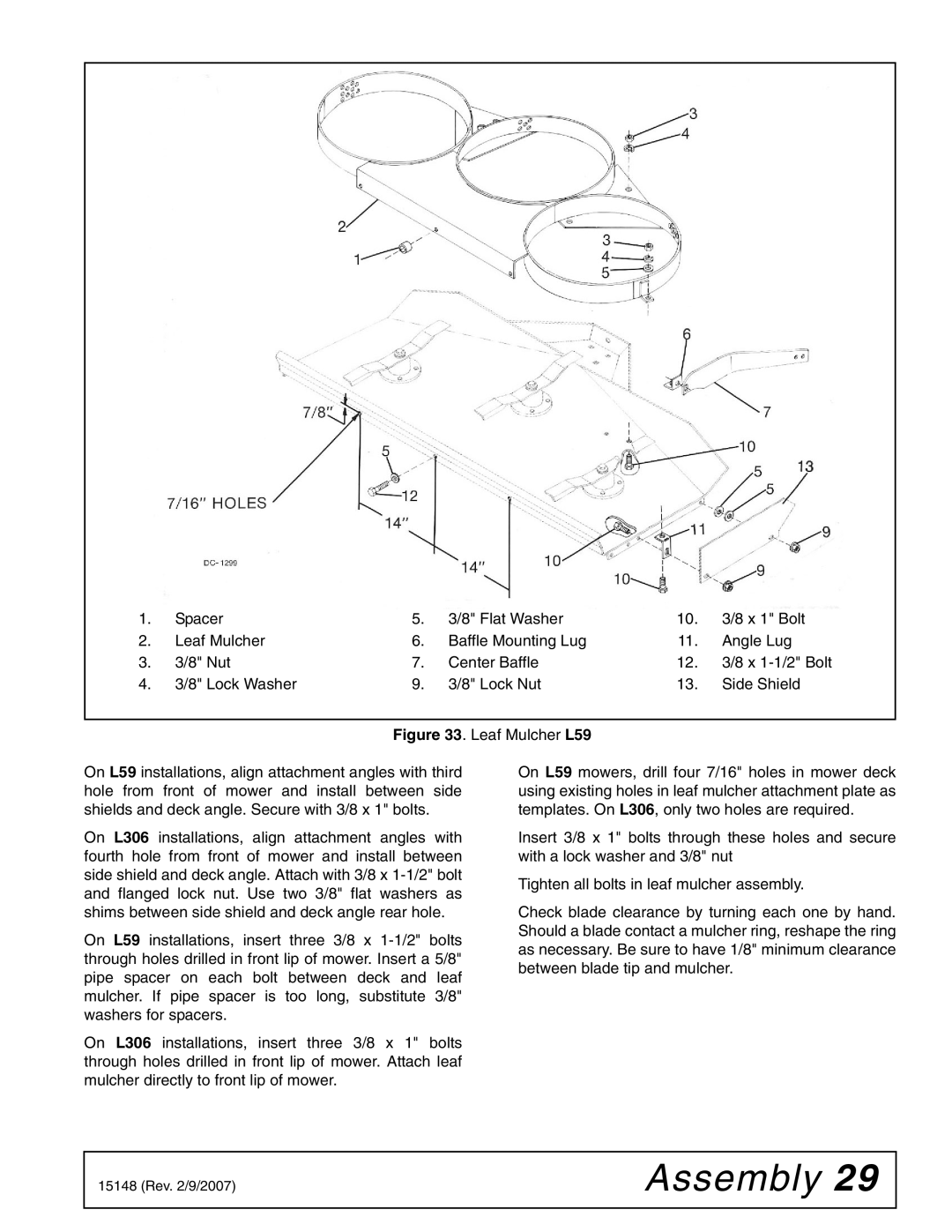 Woods Equipment L306A-3, L59A-3 manual Assembly 