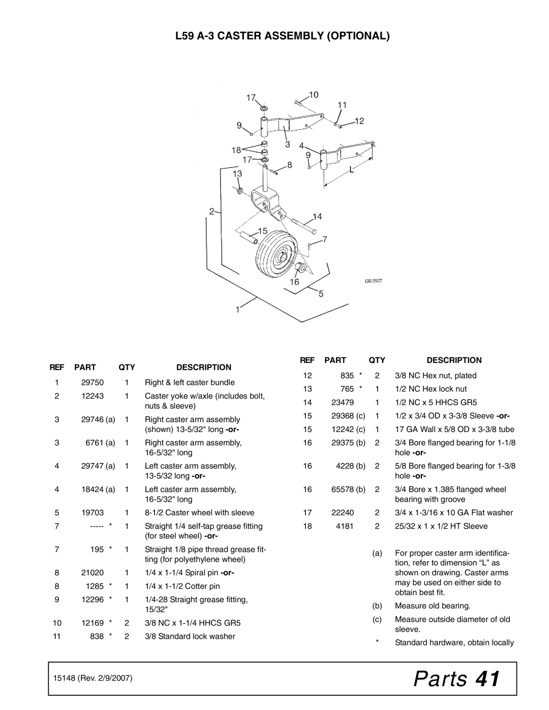 Woods Equipment L306A-3, L59A-3 manual L59 A-3 Caster Assembly Optional 