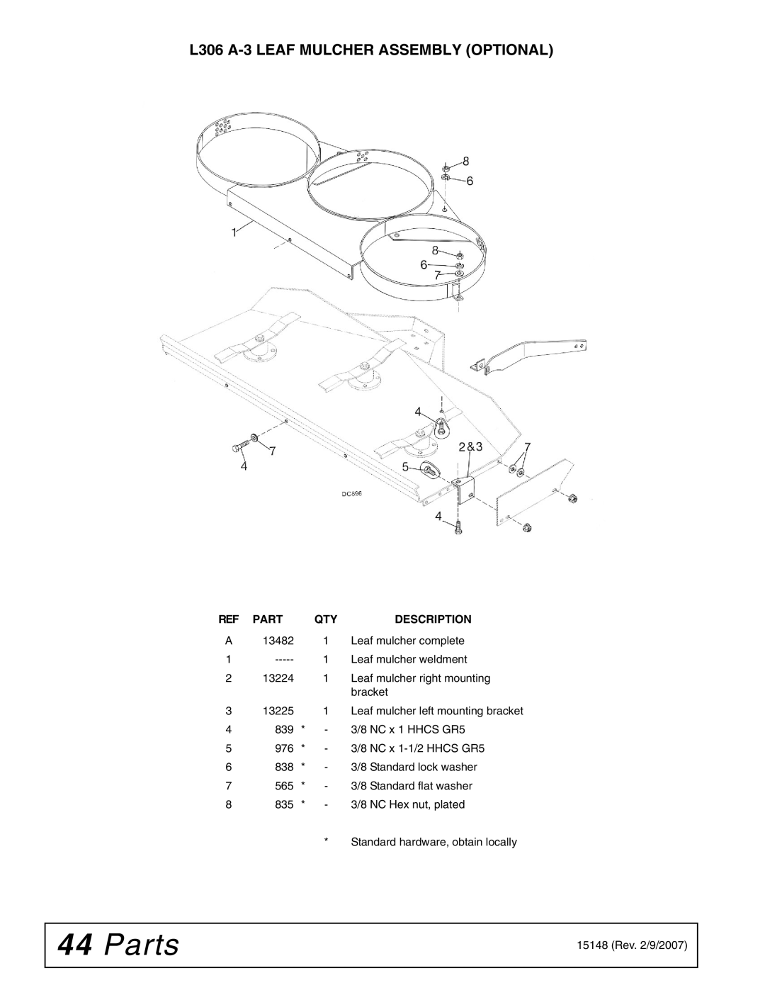 Woods Equipment L59A-3, L306A-3 manual L306 A-3 Leaf Mulcher Assembly Optional 