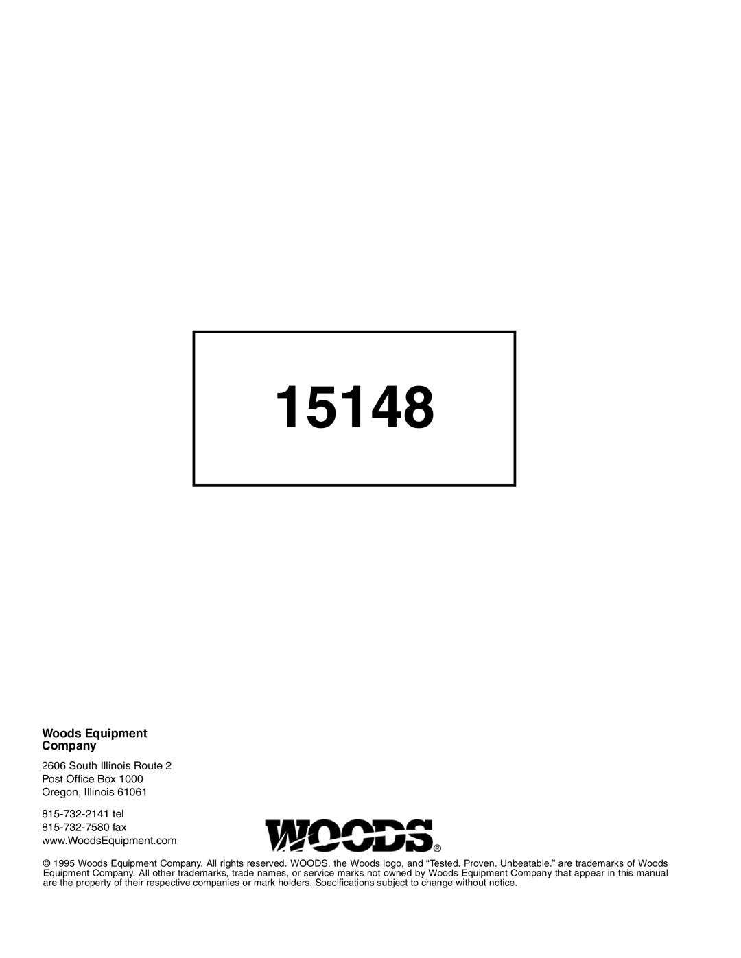 Woods Equipment L59A-3, L306A-3 manual 15148, Woods Equipment Company 