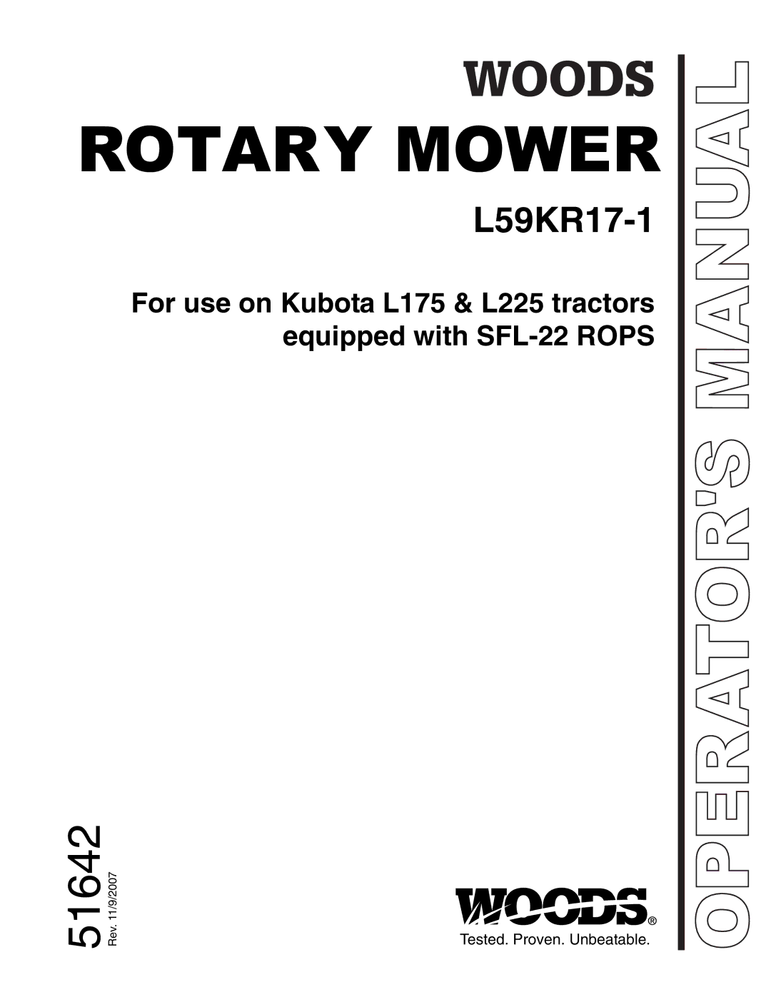 Woods Equipment L59KR17-1 manual Rotary Mower 