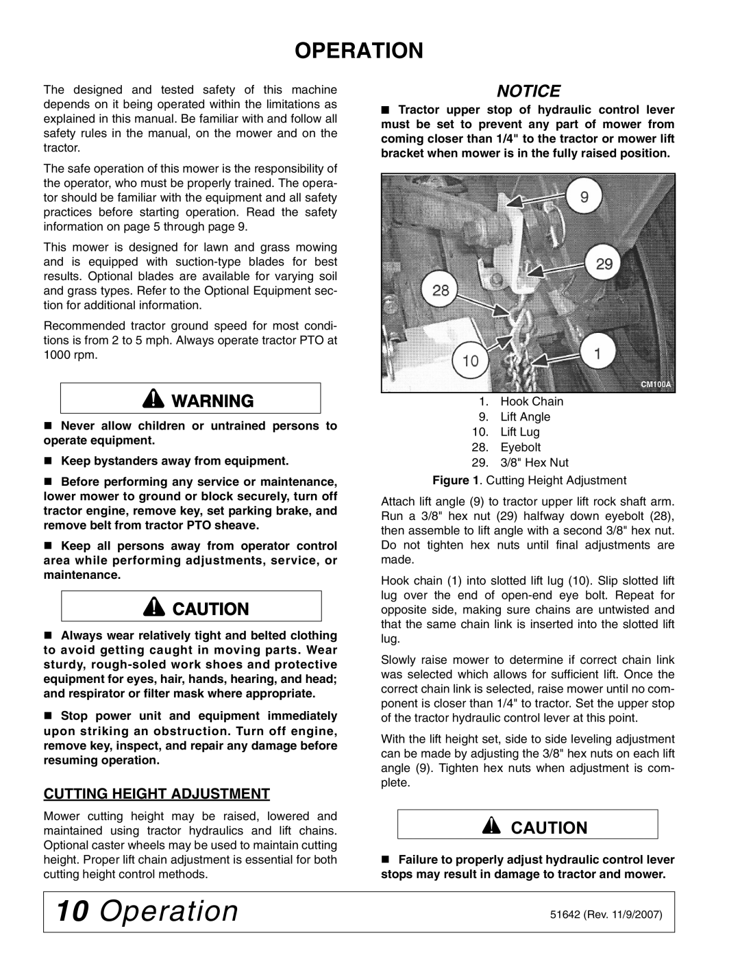 Woods Equipment L59KR17-1 manual Operation, Cutting Height Adjustment 