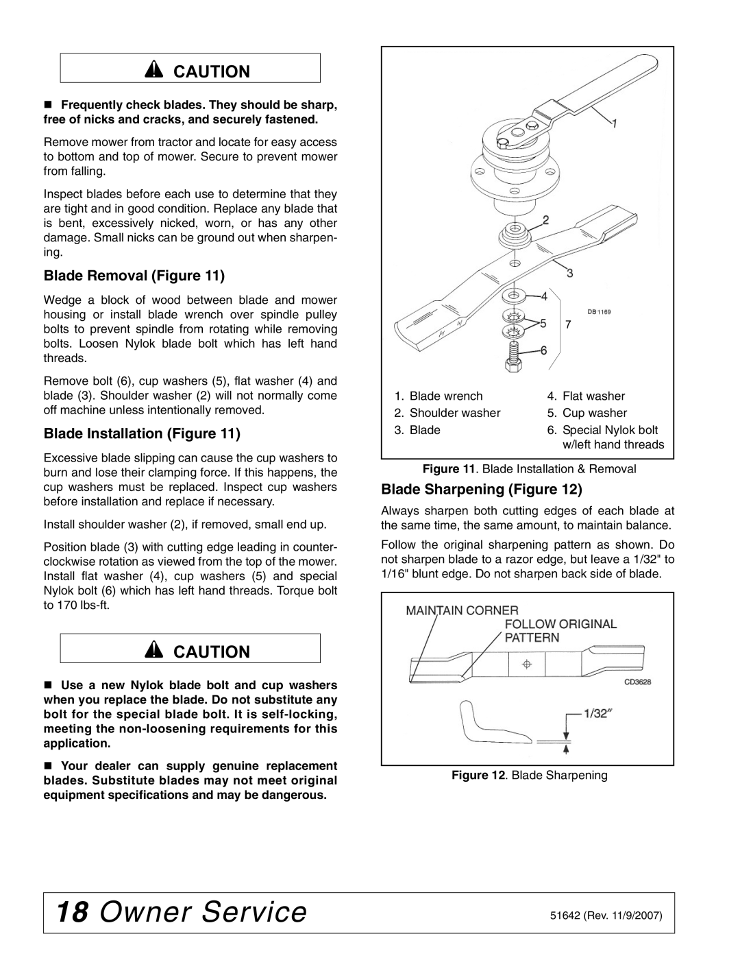 Woods Equipment L59KR17-1 manual Blade Removal Figure, Blade Installation Figure, Blade Sharpening Figure 