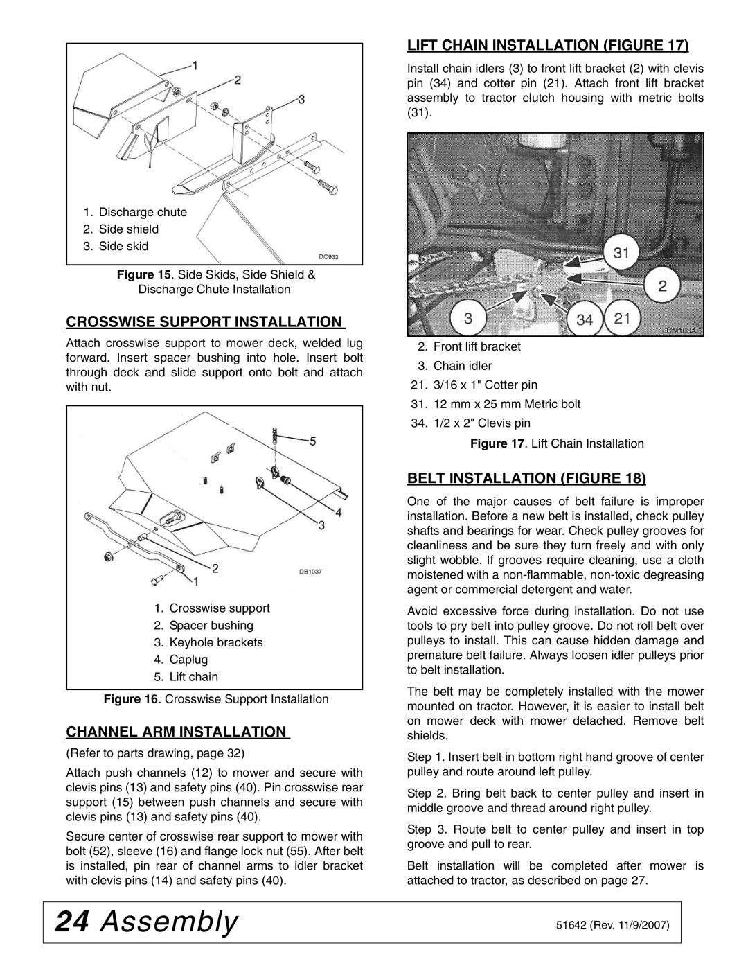 Woods Equipment L59KR17-1 manual Crosswise Support Installation, Channel ARM Installation, Lift Chain Installation Figure 