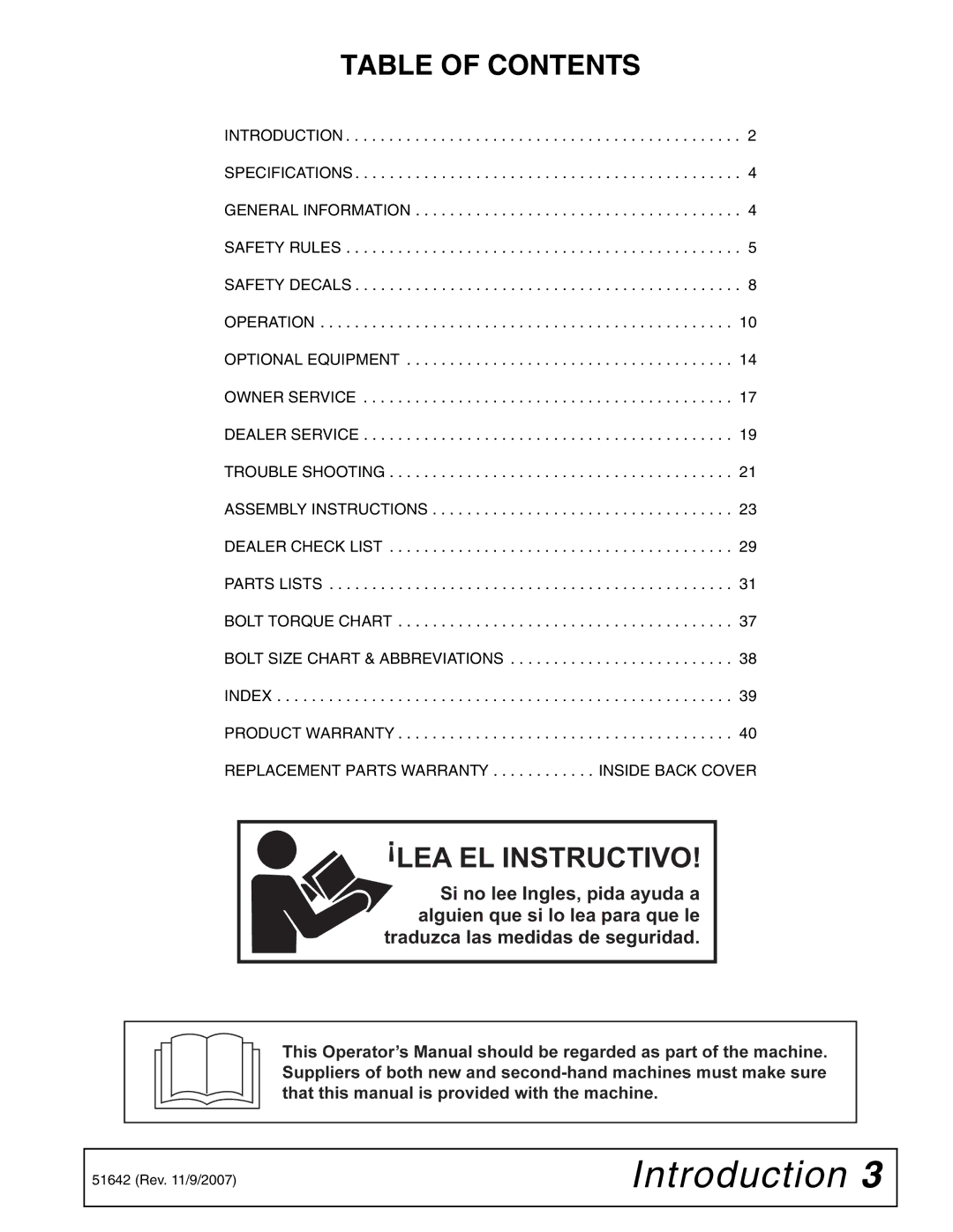 Woods Equipment L59KR17-1 manual Table of Contents, LEA EL Instructivo 