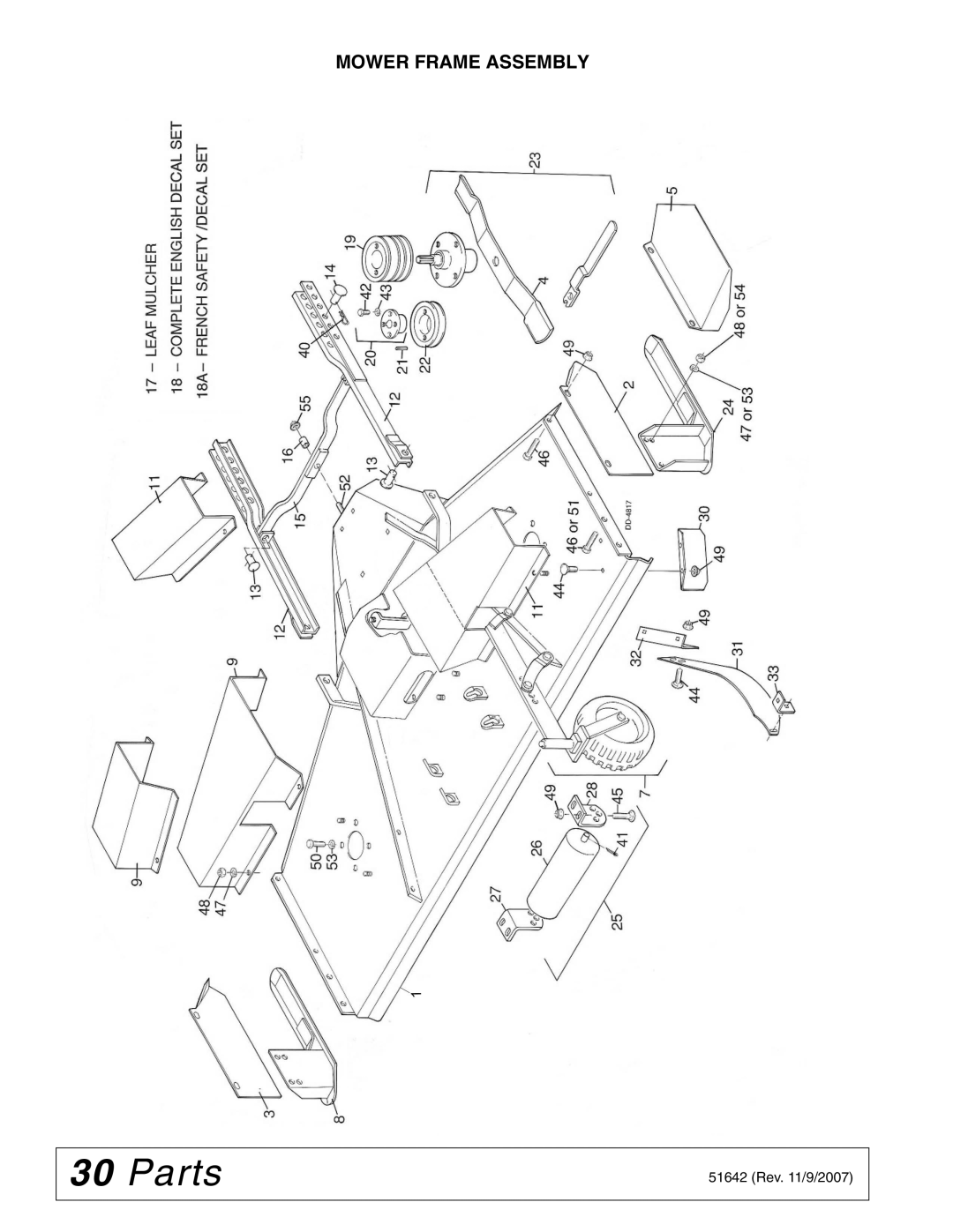 Woods Equipment L59KR17-1 manual Parts, Mower Frame Assembly 