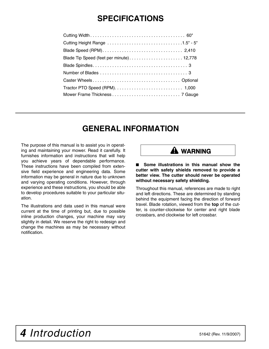 Woods Equipment L59KR17-1 manual Specifications, General Information 