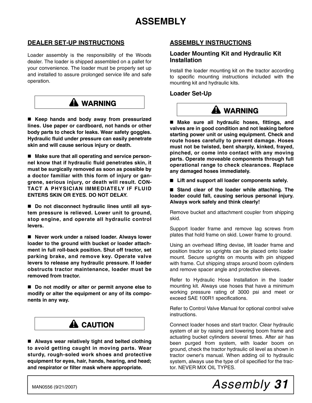 Woods Equipment LF138, LF156 manual Dealer SET-UP Instructions, Assembly Instructions 