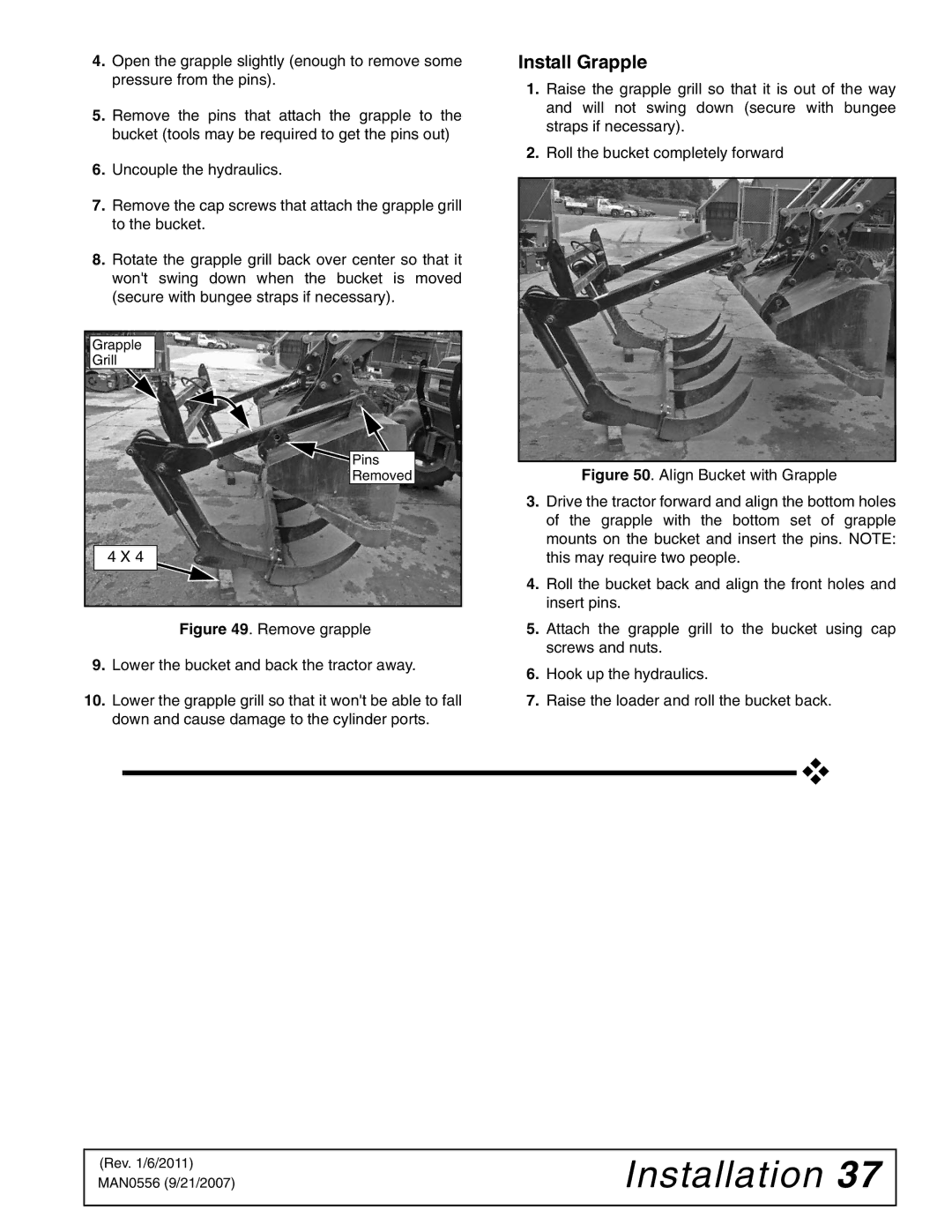 Woods Equipment LF138, LF156 manual Install Grapple 