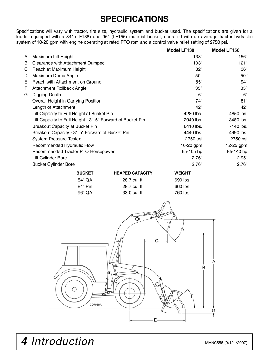 Woods Equipment manual Specifications, Model LF138 Model LF156 