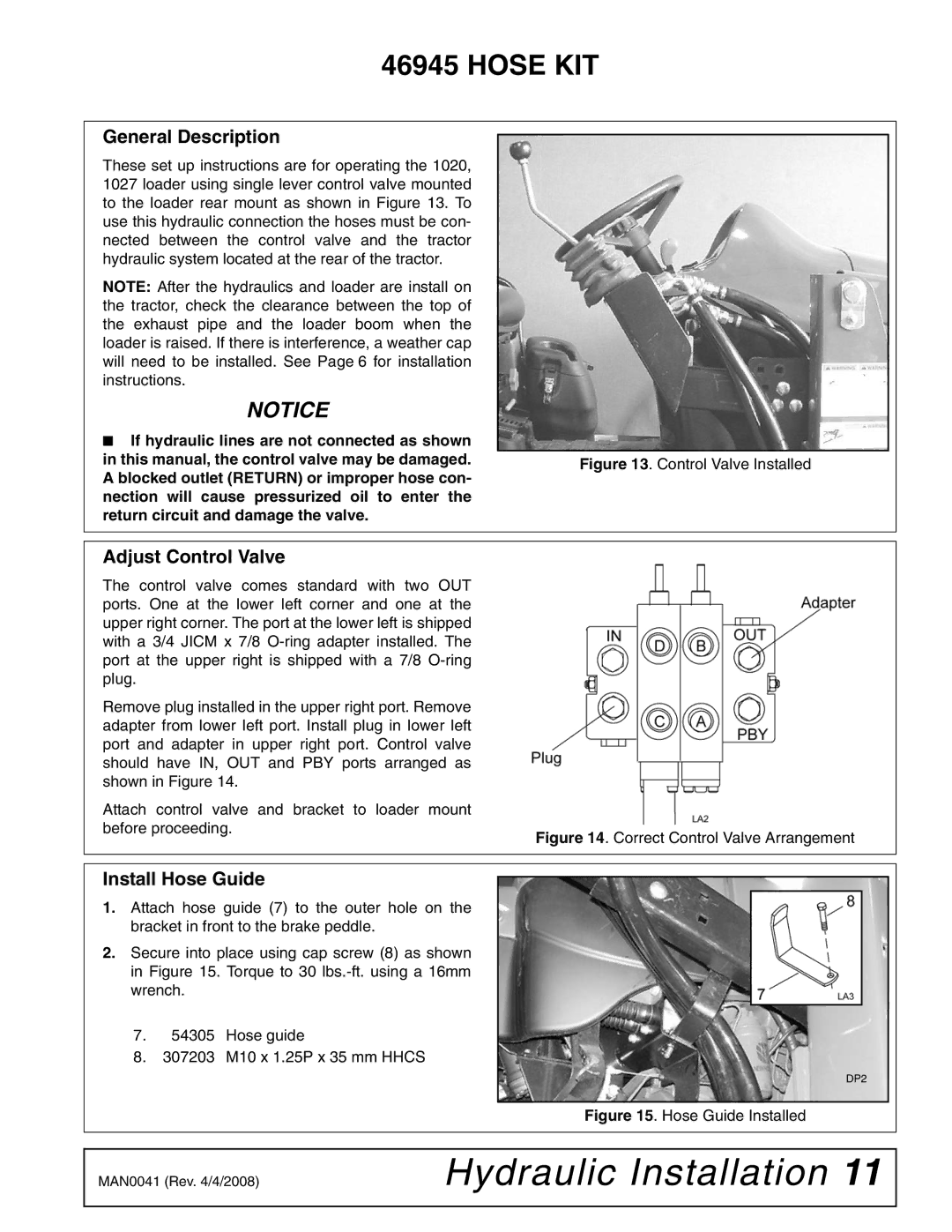 Woods Equipment LU126 installation manual Adjust Control Valve, Install Hose Guide 