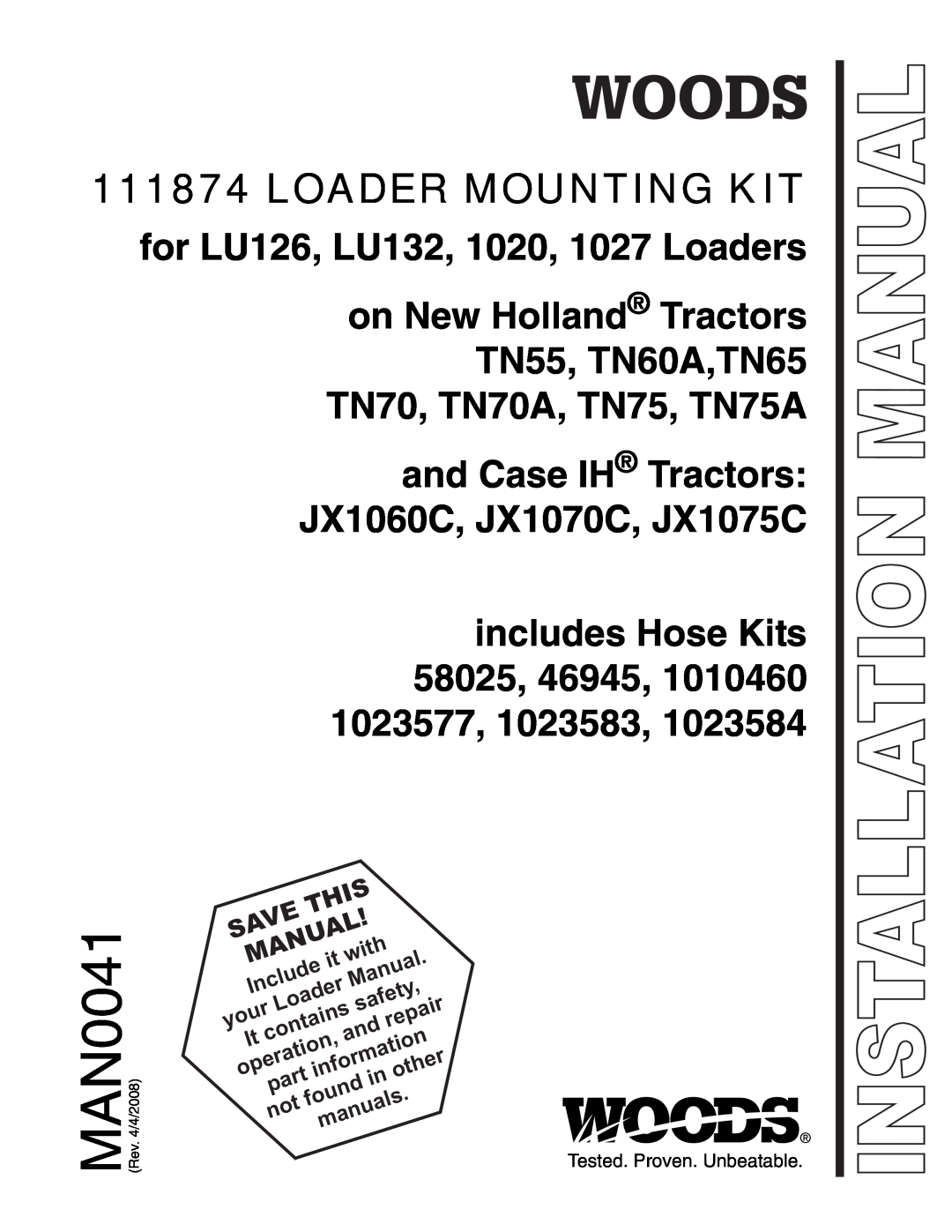 Woods Equipment LU126 installation manual MAN0041, Loader Mounting Kit 