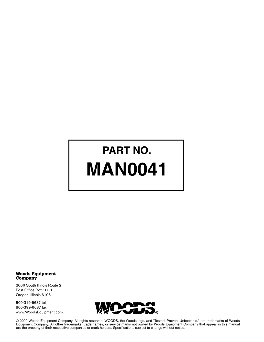 Woods Equipment LU126 installation manual MAN0041, Woods Equipment Company, South Illinois Route Post Office Box 