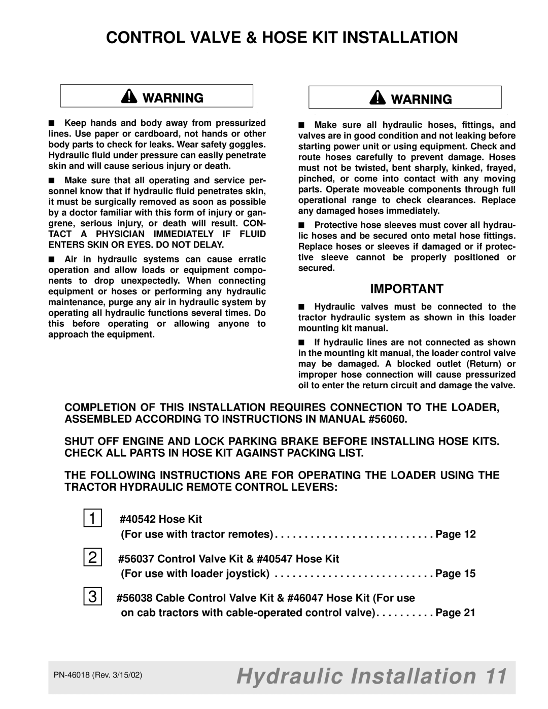 Woods Equipment M8200 manual Hydraulic Installation 