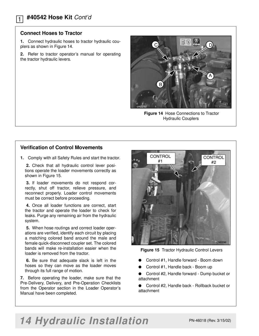 Woods Equipment M8200 manual Connect Hoses to Tractor, Verification of Control Movements 