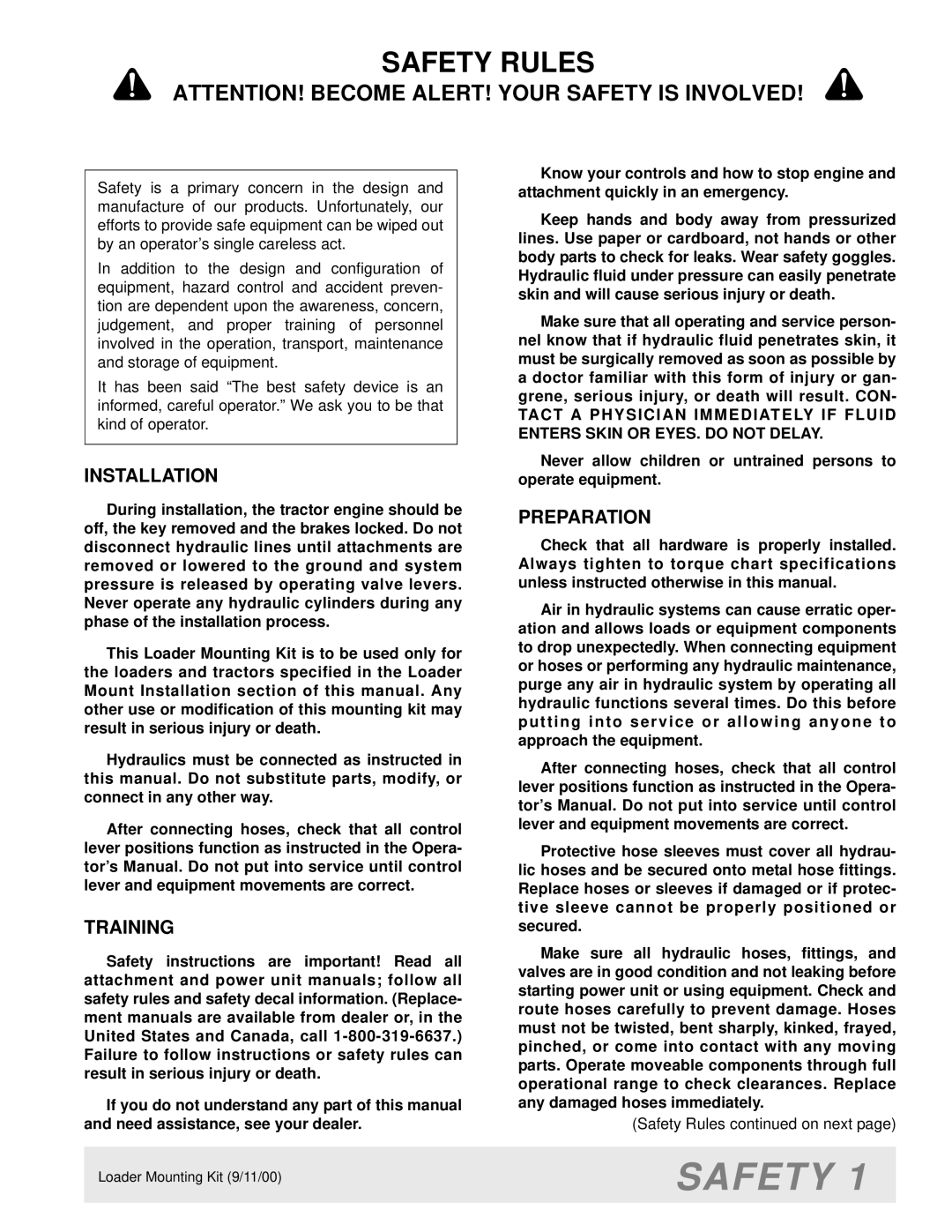 Woods Equipment M8200 manual Installation, Training, Preparation 