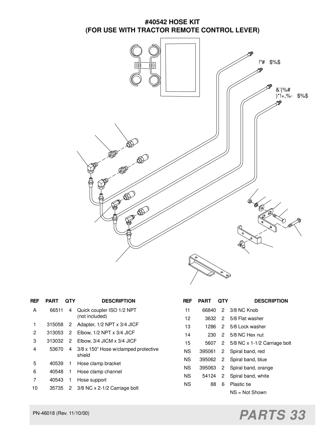 Woods Equipment M8200 manual #40542 Hose KIT, For USE with Tractor Remote Control Lever 