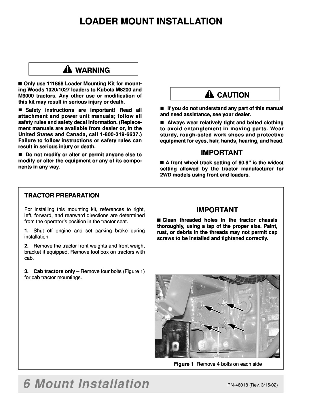 Woods Equipment M8200 manual Loader Mount Installation 