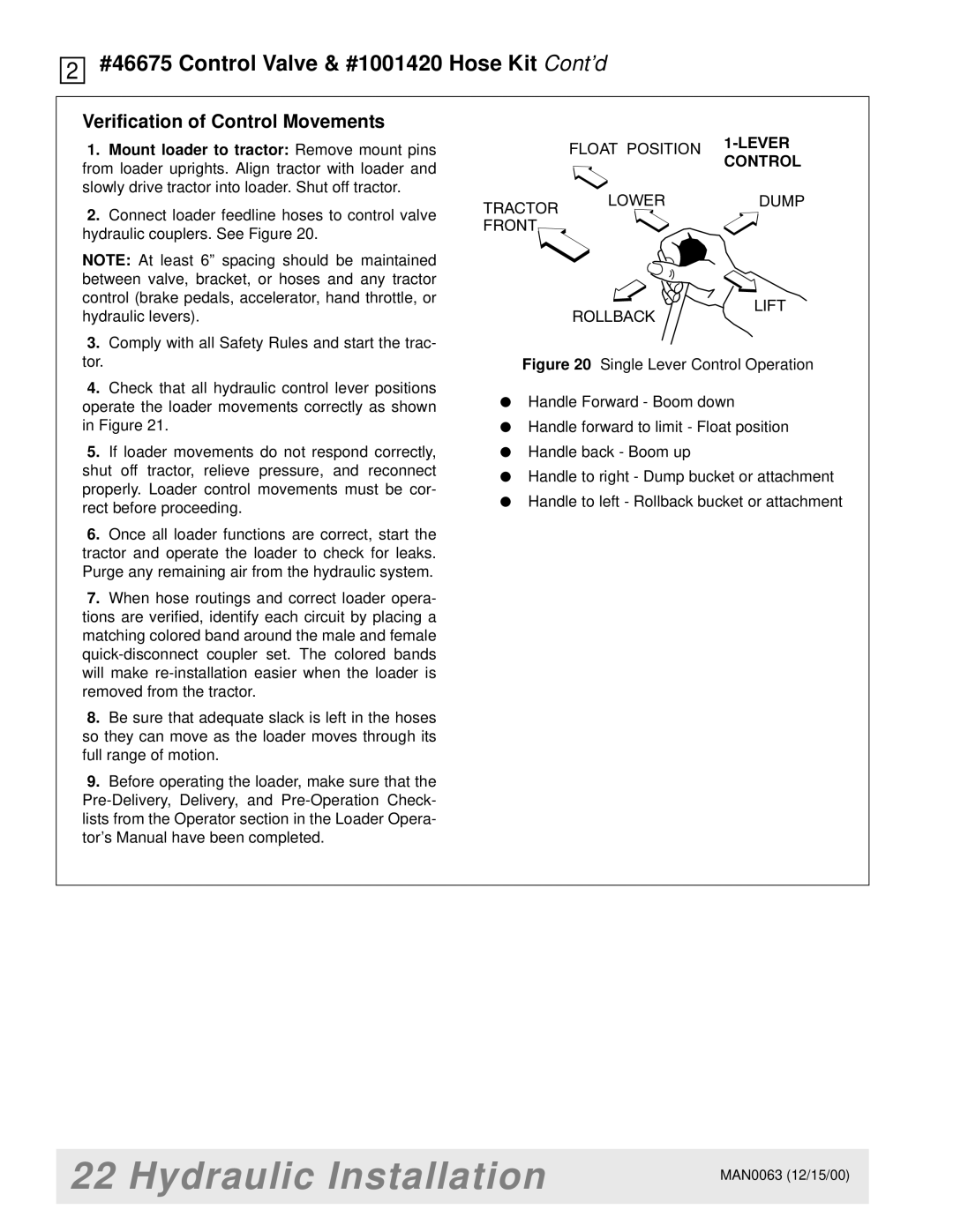 Woods Equipment MAN0063 manual Verification of Control Movements 