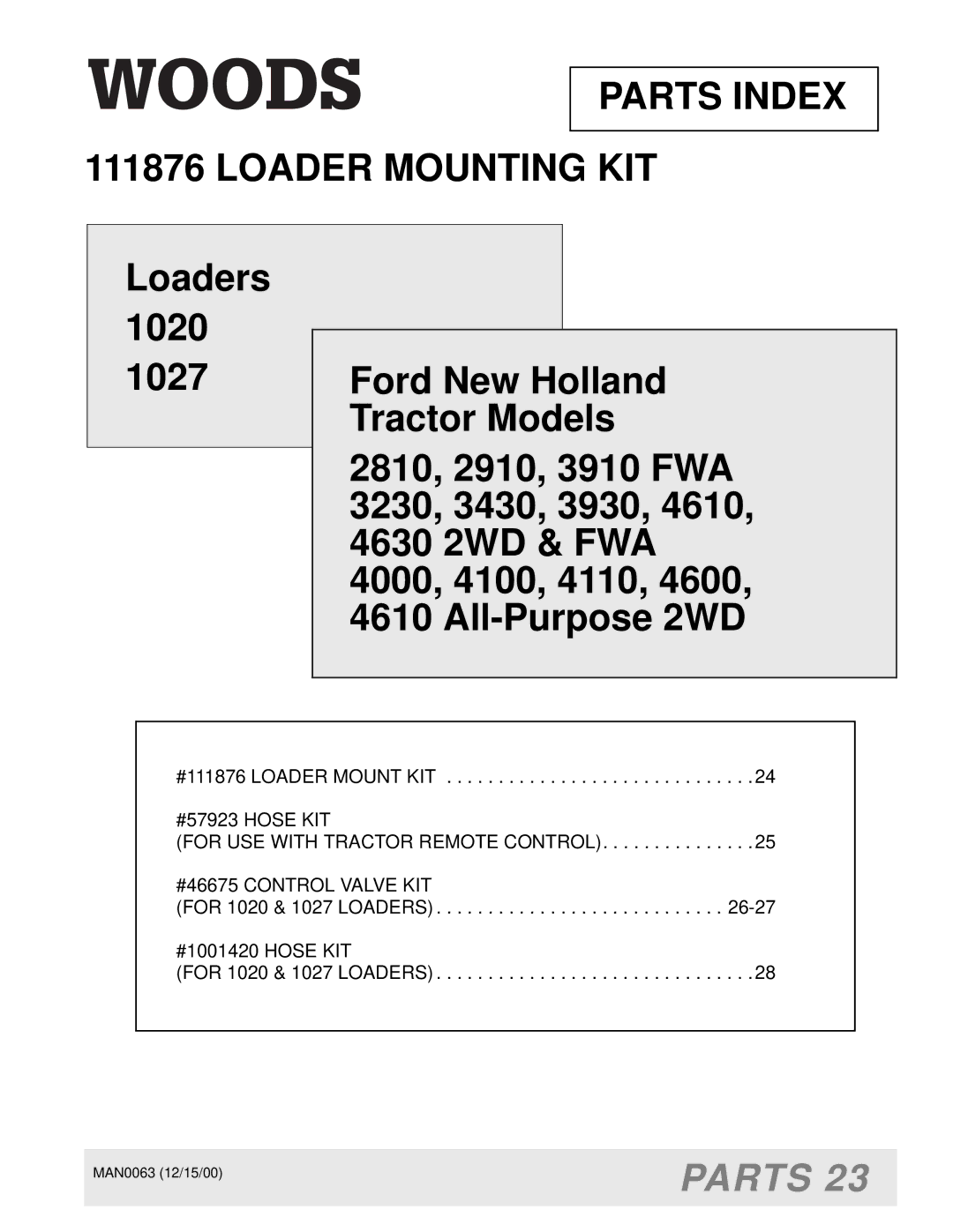 Woods Equipment MAN0063 manual Parts 