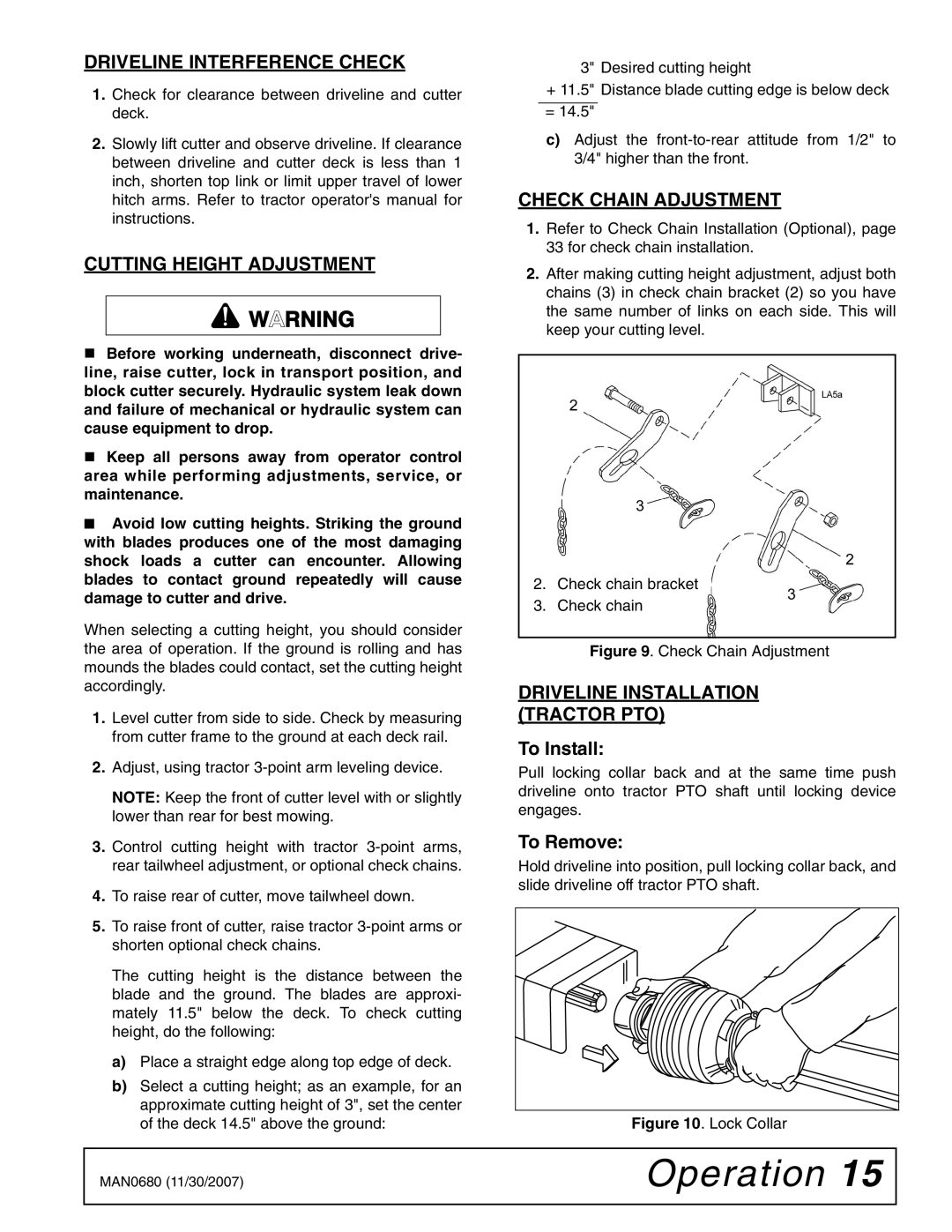 Woods Equipment BB6000X, MAN0680, BB7200X Driveline Interference Check, Cutting Height Adjustment, Check Chain Adjustment 