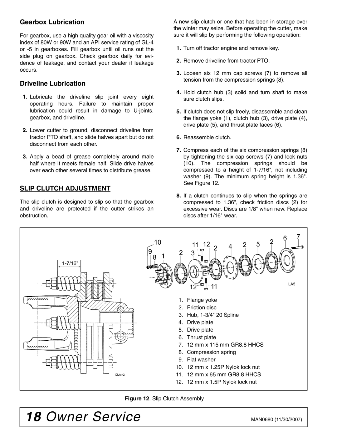 Woods Equipment BB8400X, MAN0680, BB7200X, BB6000X manual Gearbox Lubrication, Driveline Lubrication, Slip Clutch Adjustment 