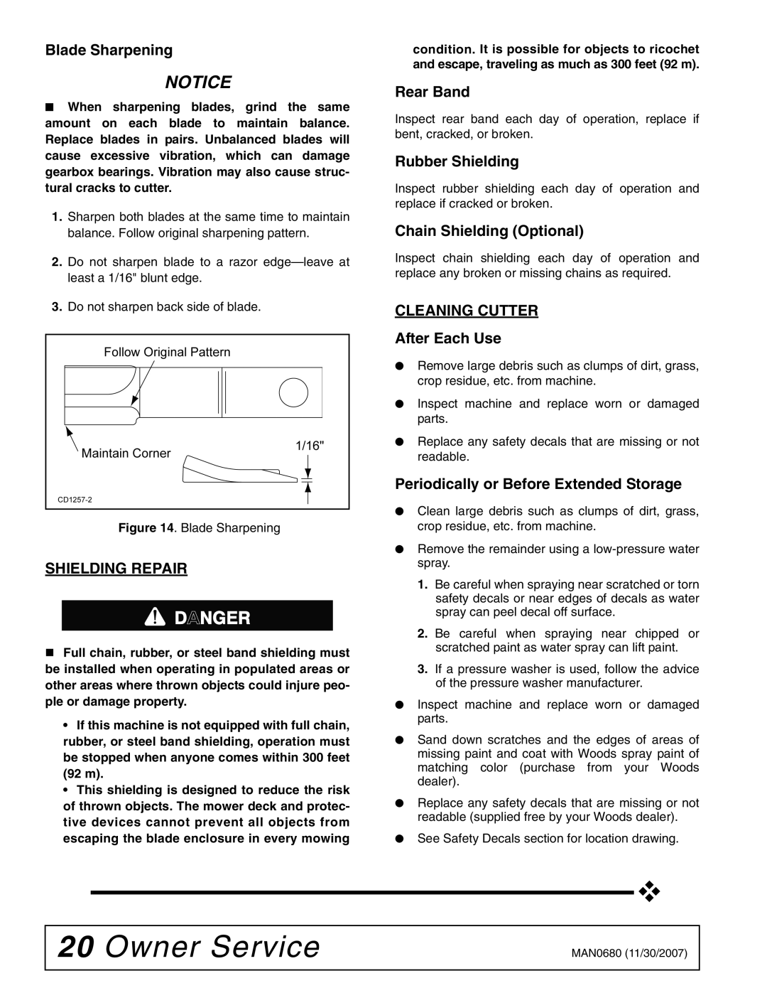Woods Equipment MAN0680, BB7200X, BB8400X, BB6000X manual Shielding Repair, Cleaning Cutter 